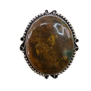 Bamboo Jasper Gemstone Ring Size 6 with German Silver Detailing